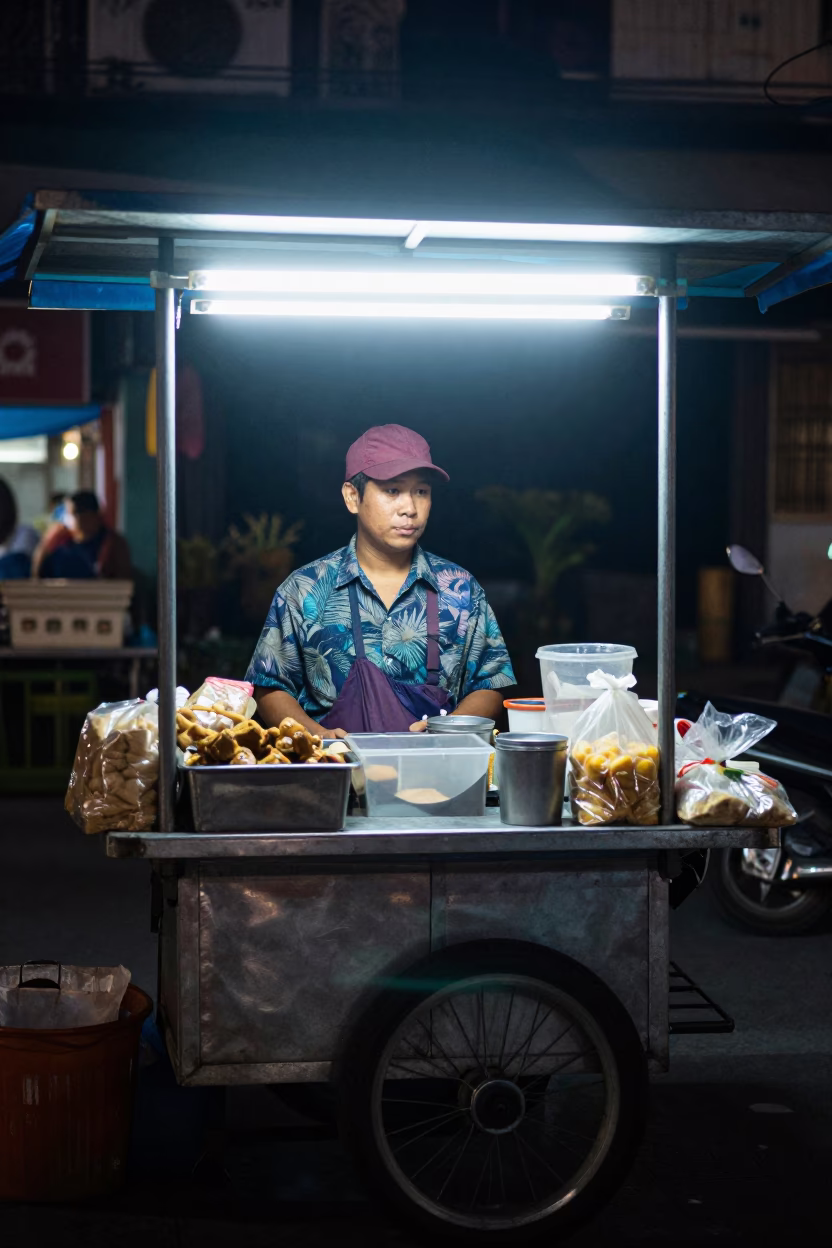 Ho Chi Minh City Market Stall at Deep In The Night Light in in Ho Chi Minh City, Vietnam