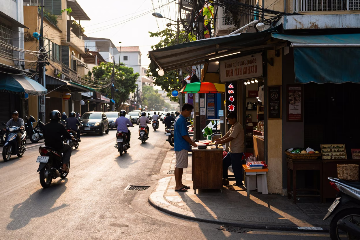 Ho Chi Minh City Street Corner at The Early Afternoon Light in in Ho Chi Minh City, Vietnam
