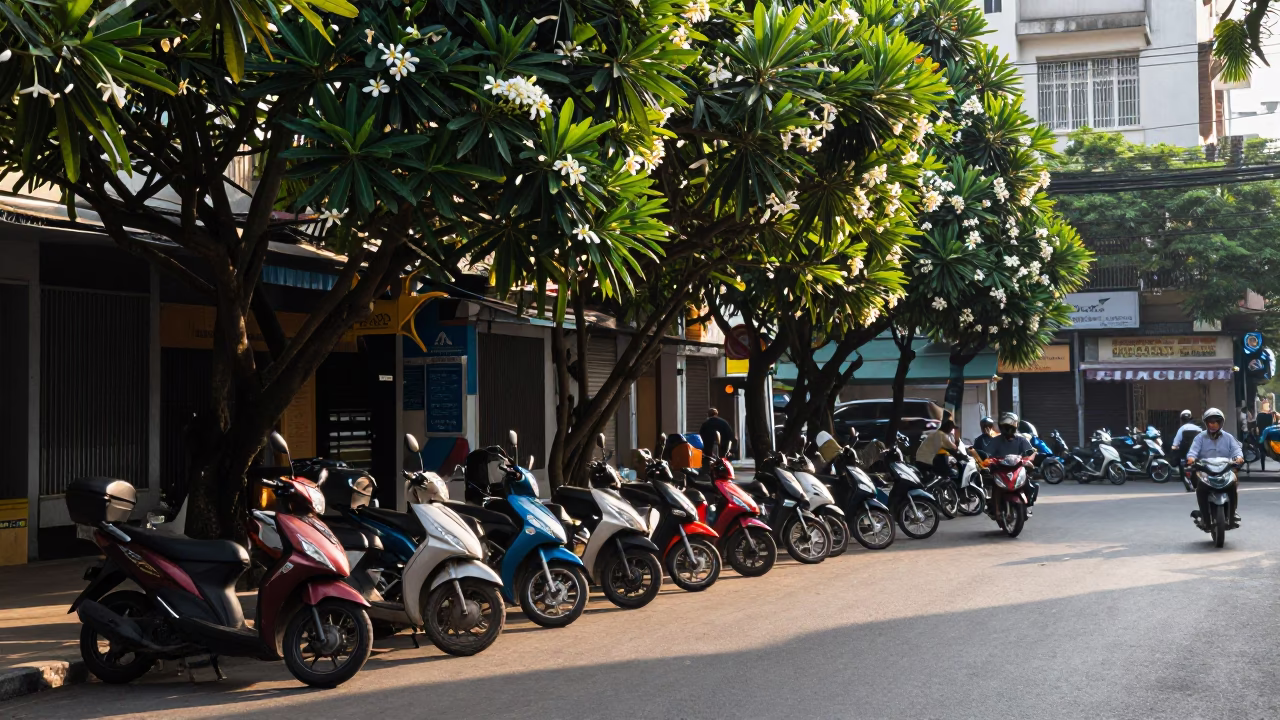 Ho Chi Minh City Street Life at As First Light Reaches The Scene in in Ho Chi Minh City, Vietnam