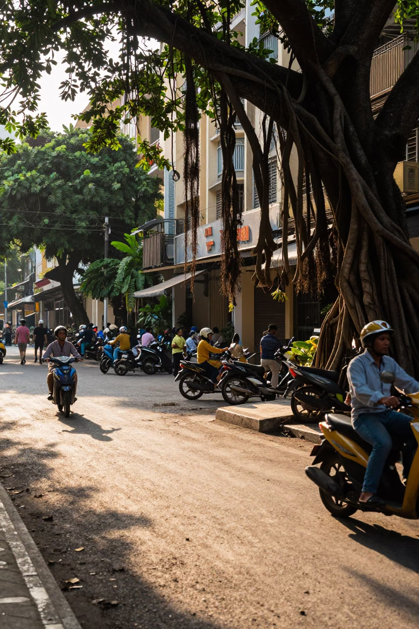 Ho Chi Minh City Street Scene at Clear Late-afternoon Light in in Ho Chi Minh City, Vietnam