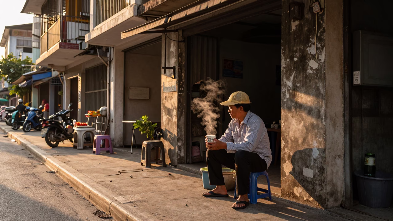 Ho Chi Minh City Street Scene at Golden Hour in in Ho Chi Minh City, Vietnam