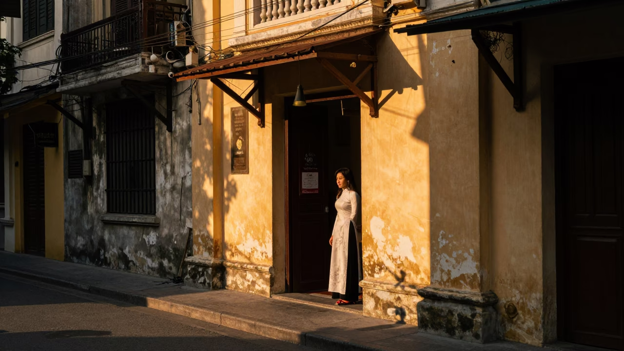 Ho Chi Minh City Street Scene at Golden Hour in in Ho Chi Minh City, Vietnam
