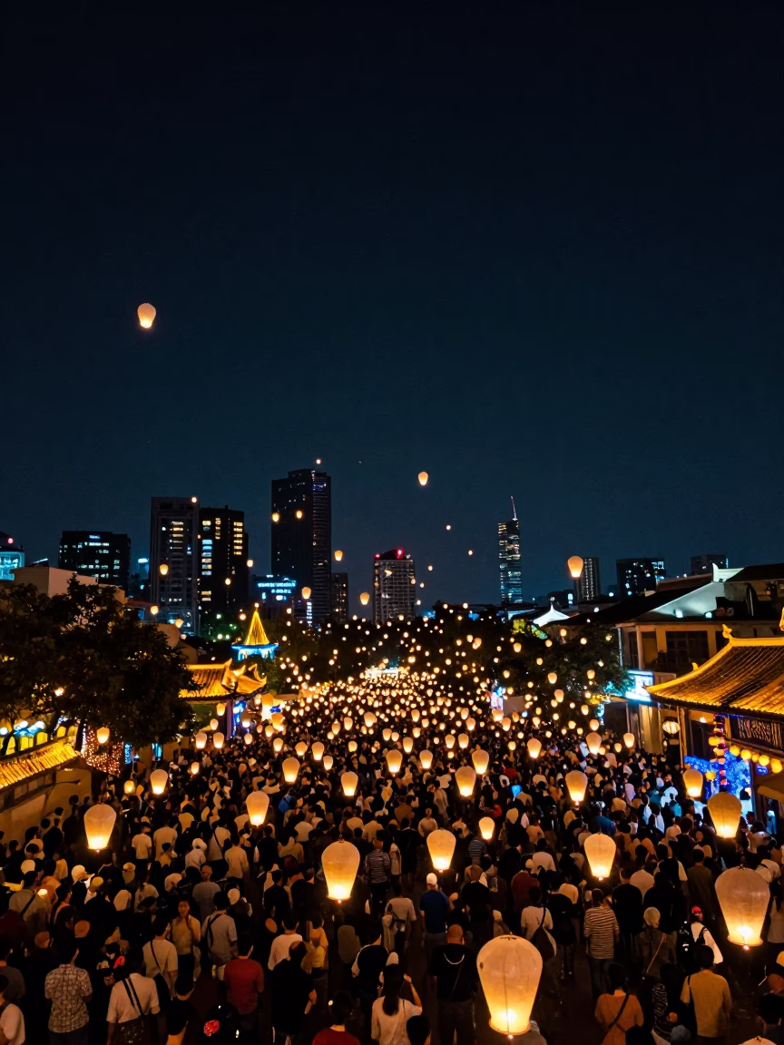 Ho Chi Minh City Vietnam Night Sky Lantern Festival Scene in in Ho Chi Minh City, Vietnam