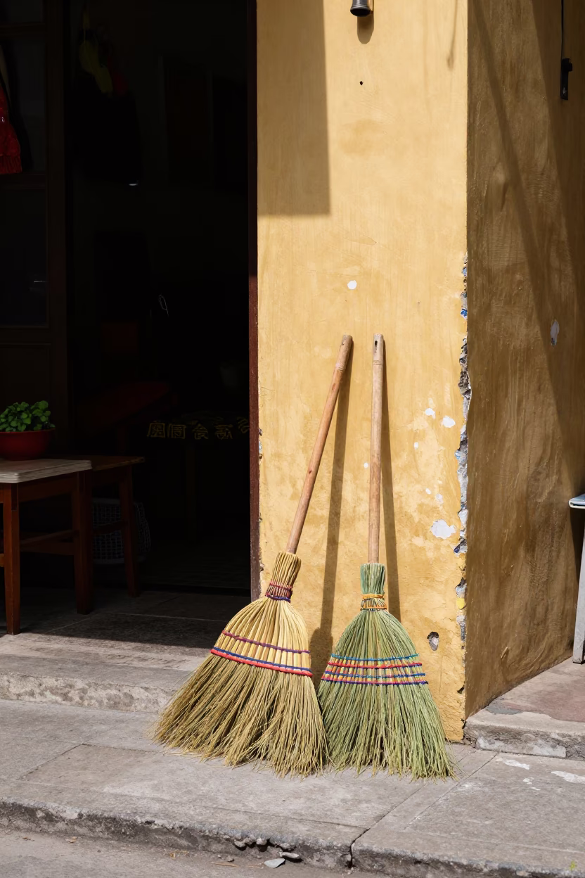 Ho Chi Minh City Vietnam Noon Street Scene with Brooms and Radishes in in Ho Chi Minh City, Vietnam