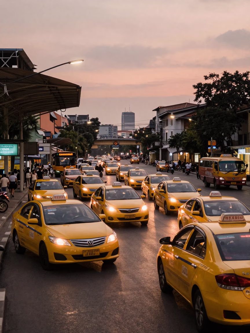 Ho Chi Minh City Vietnam Taxi Rank Twilight Street Scene Before Dusk in in Ho Chi Minh City, Vietnam