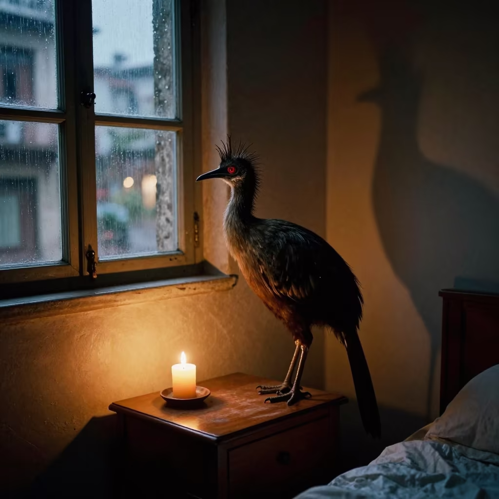 Hoatzin Bird Perched on Havana Bedside Table in on a bedside table near Havana