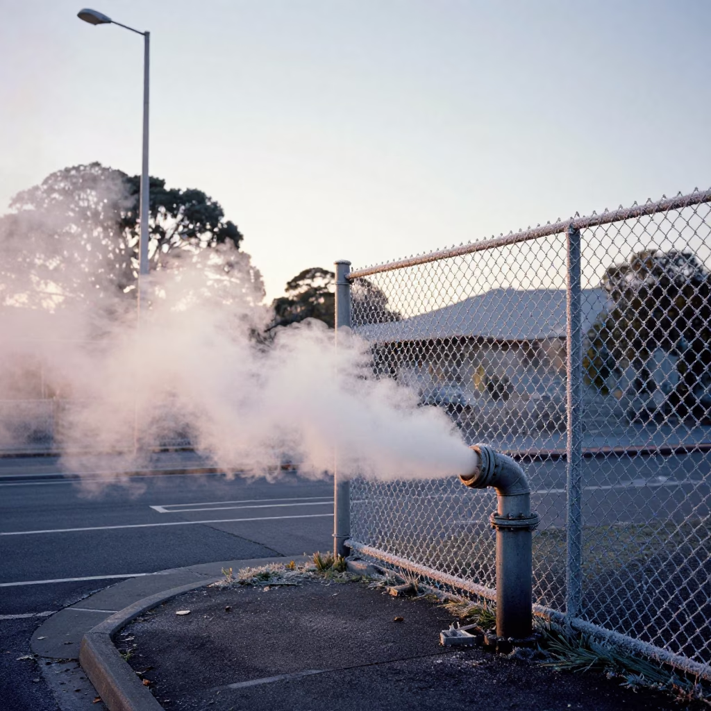 Hobart Coated Fencing at First Light Of Dawn in in Hobart, Tasmania, Australia