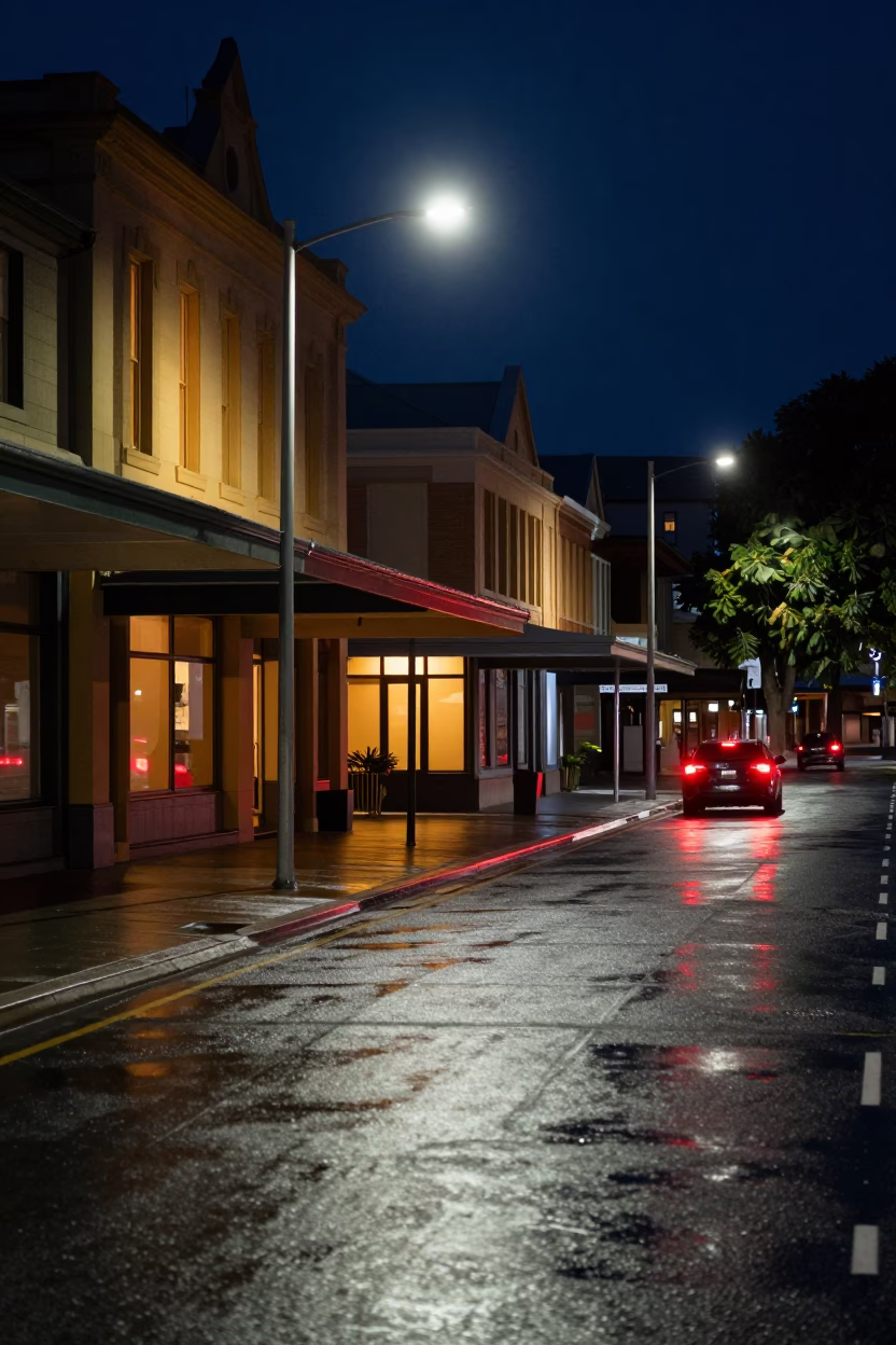 Hobart Street Scene at Late At Night Light in in Hobart, Tasmania, Australia