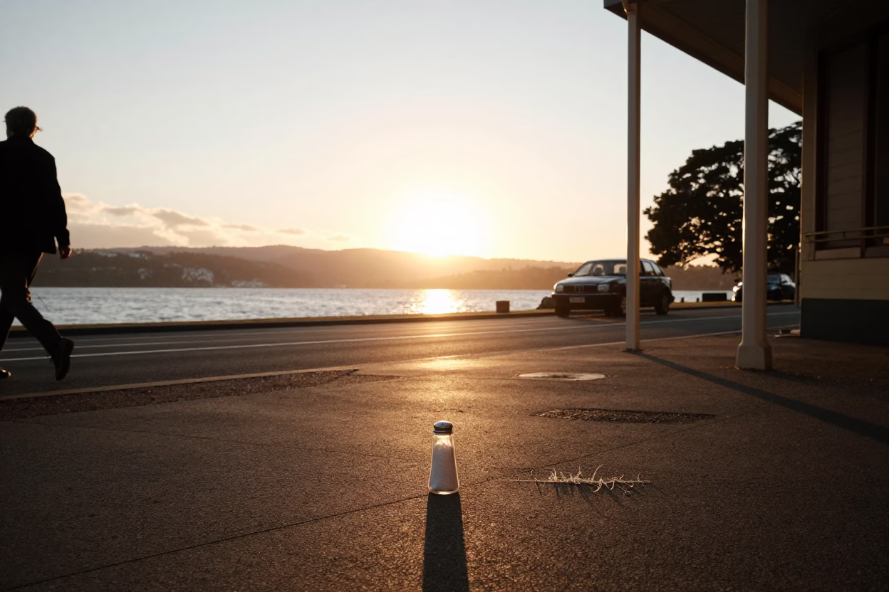 Hobart Sunset Street Scene with Salt Shaker and Darning Mushroom in in Hobart, Tasmania, Australia