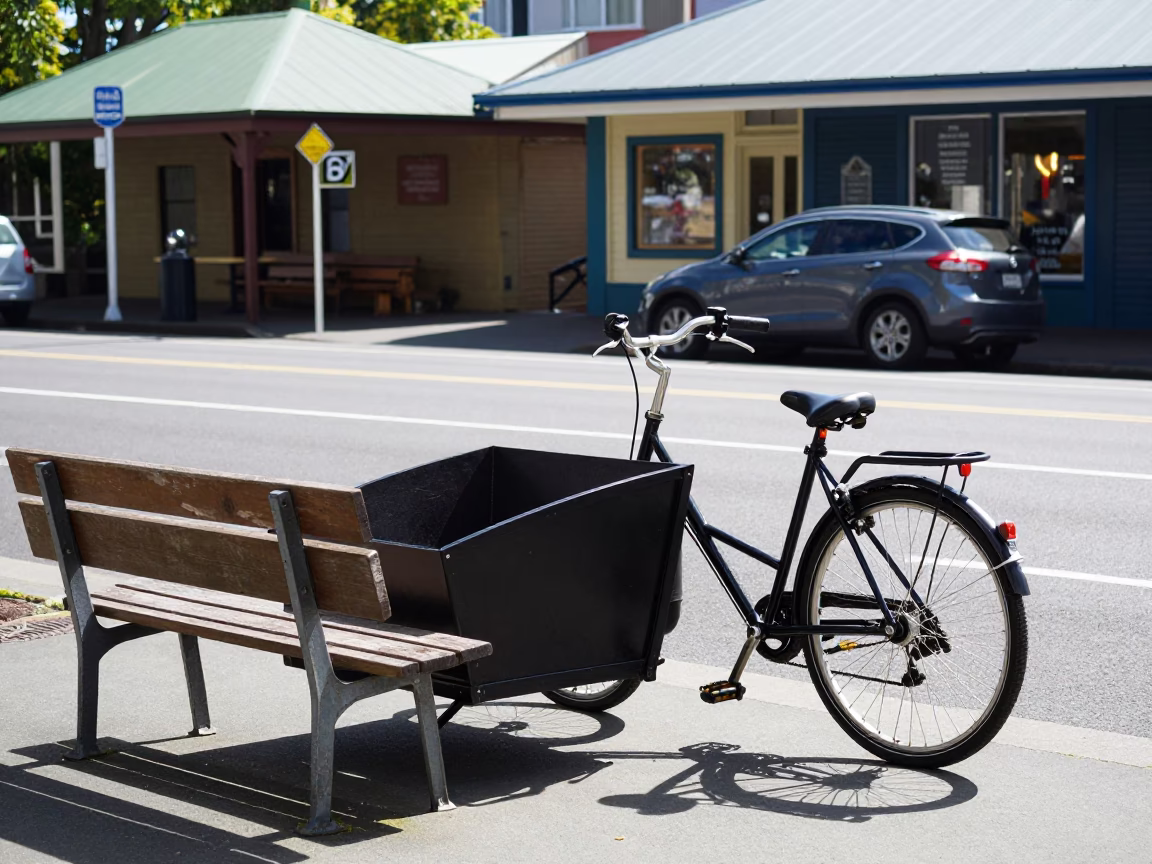 Hobart Tasmania Australia Midmorning Street Scene with Cargo Bicycle and Local Market Produce in in Hobart, Tasmania, Australia