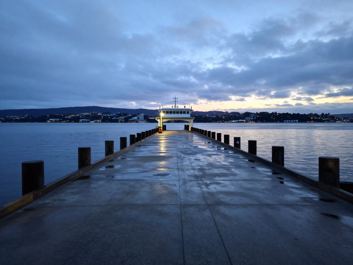 Hobart Tasmania Dawn Ferry Terminal Ramp and Piling System at Low Tide in in Hobart, Tasmania, Australia