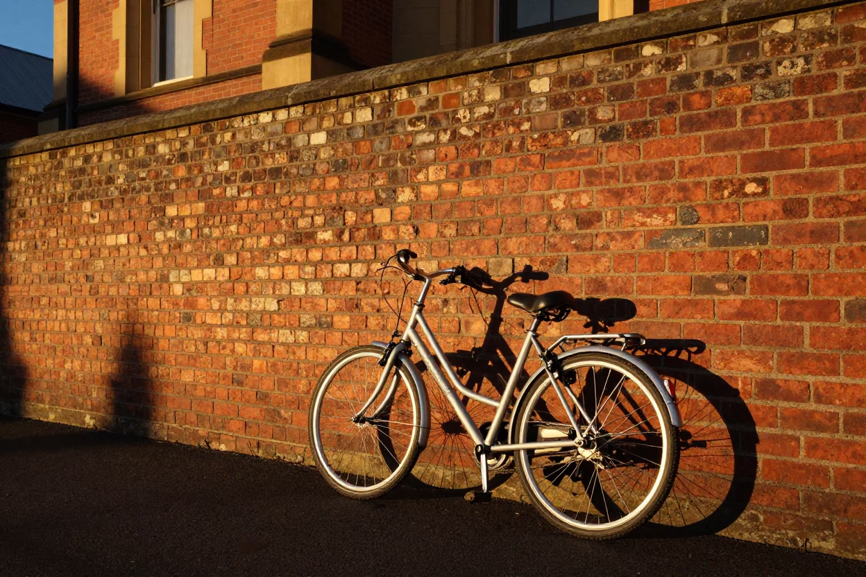 Hobart Tasmania Evening Light Bicycle Leaning Against Brick Wall Near Salamanca Market in in Hobart, Tasmania, Australia