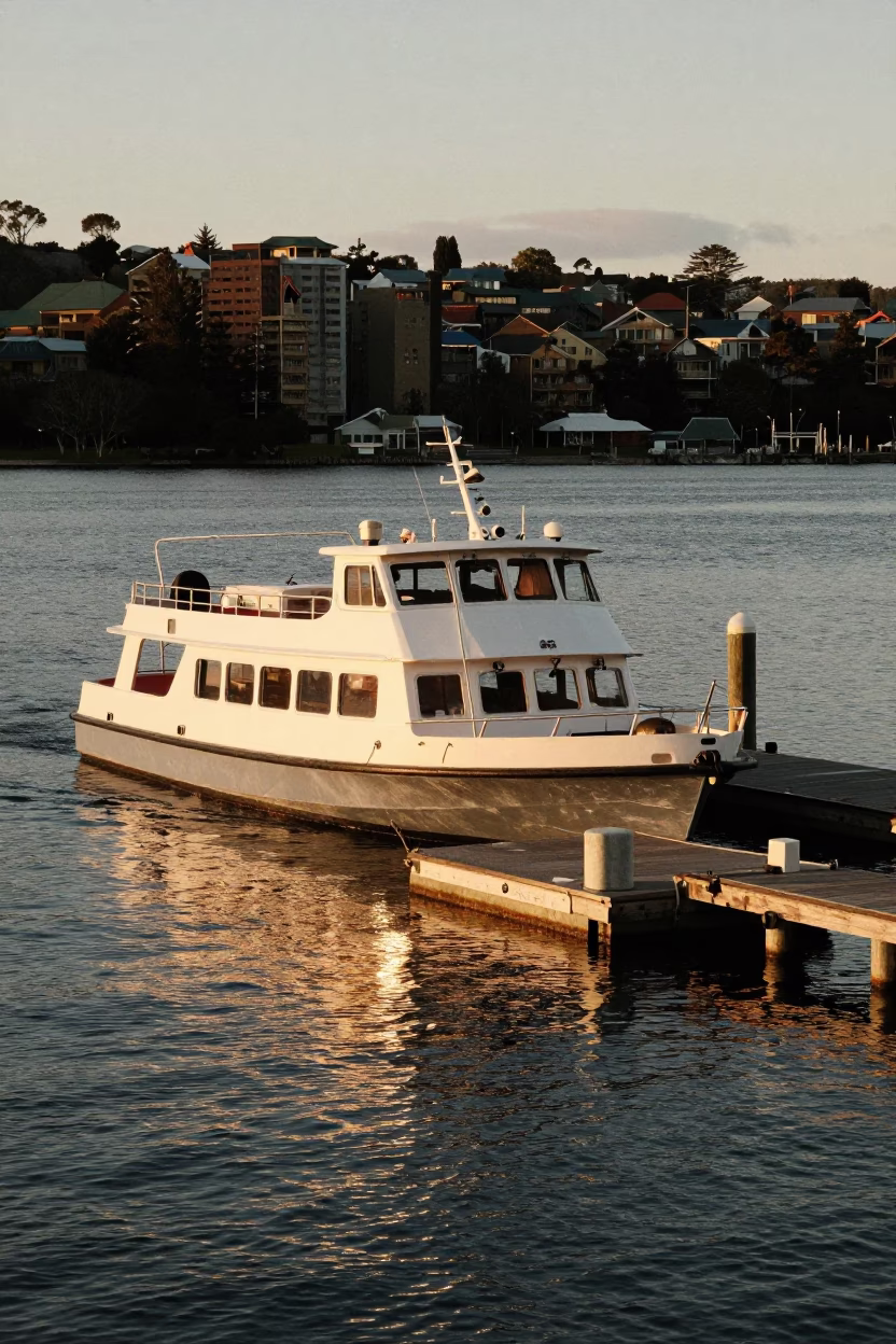Hobart Tasmania Evening Water Taxi at Floating Dock with Soap Bottle in in Hobart, Tasmania, Australia