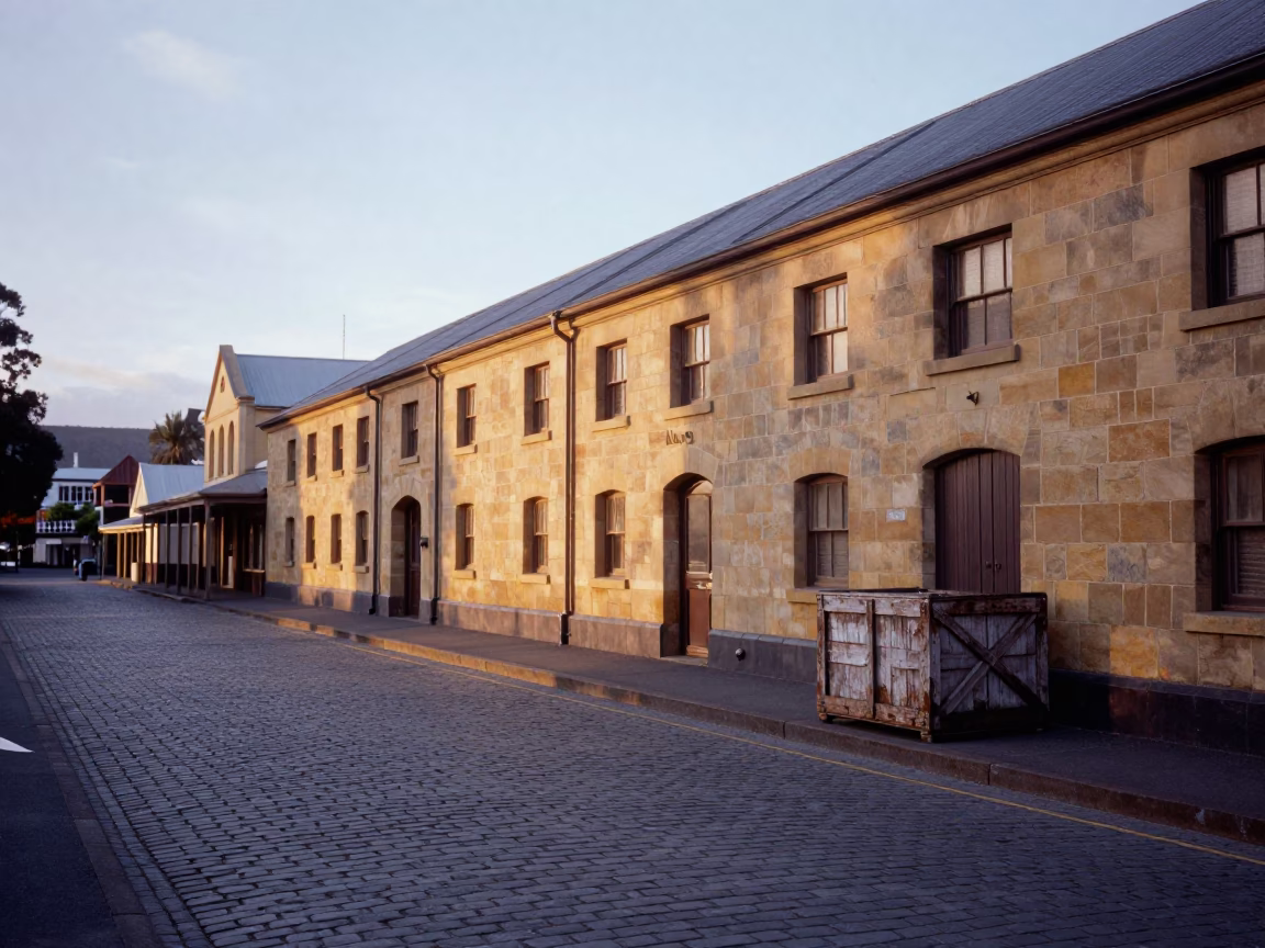 Hobart Tasmania First Light Dawn Street Scene with Vintage Elements in in Hobart, Tasmania, Australia