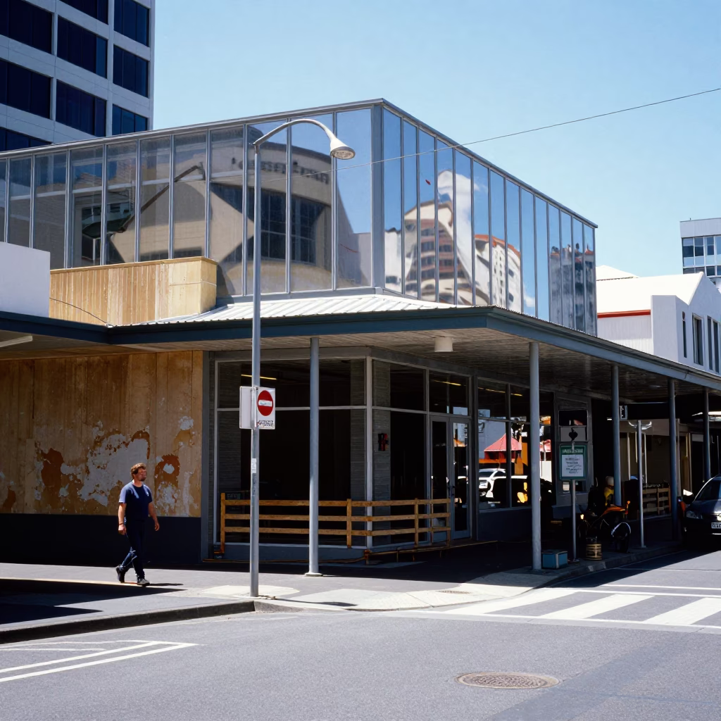 Hobart Tasmania Street Scene Under Flat Noon Glare With Construction And Urban Details in in Hobart, Tasmania, Australia