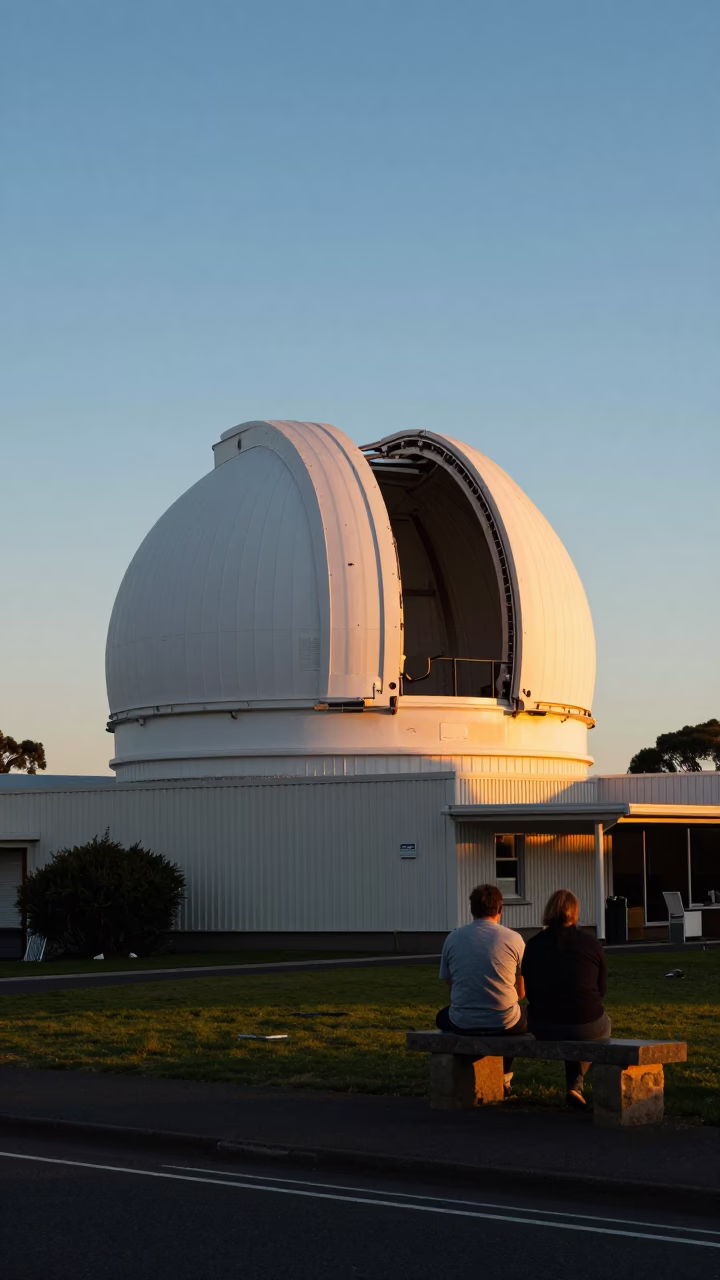 Hobart Tasmania Sunset Street Scene with Telescope Dome and Blue Porcelain Plate in in Hobart, Tasmania, Australia