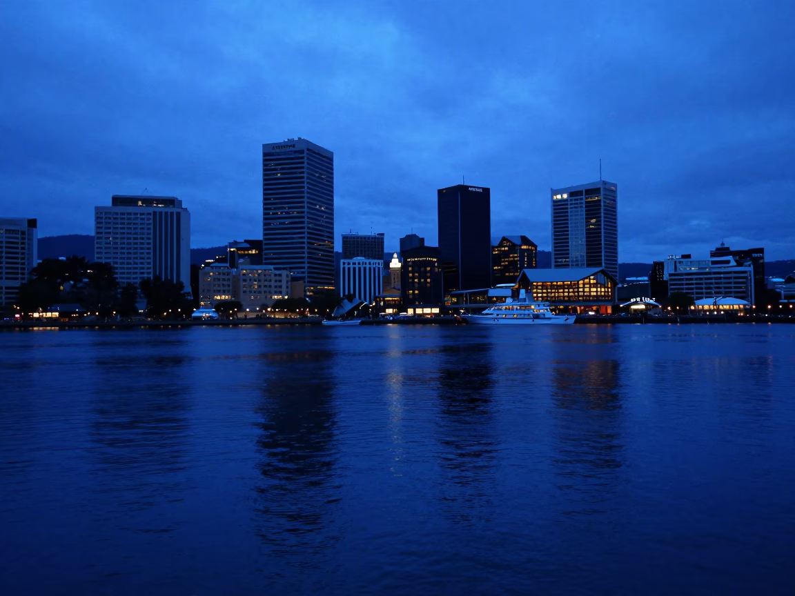 Hobart View at The Last Blue Light Of Evening in in Hobart, Tasmania, Australia