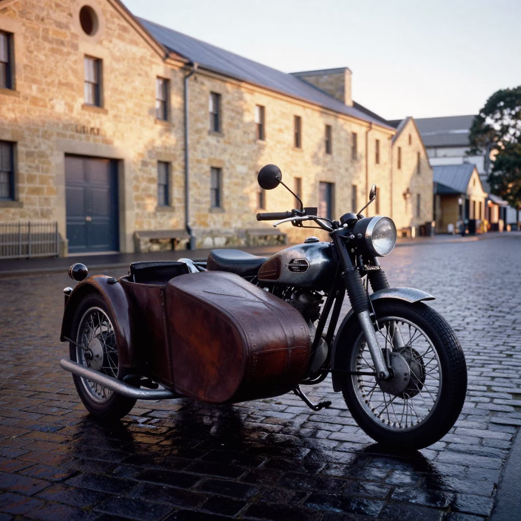 Hobart Vintage Motorcycle at The Early Morning Light in in Hobart, Tasmania, Australia
