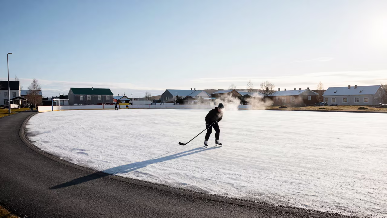 Hockey Breakaway on Icelandic Roadside in at a roadside stop near Grandi, Reykjavik