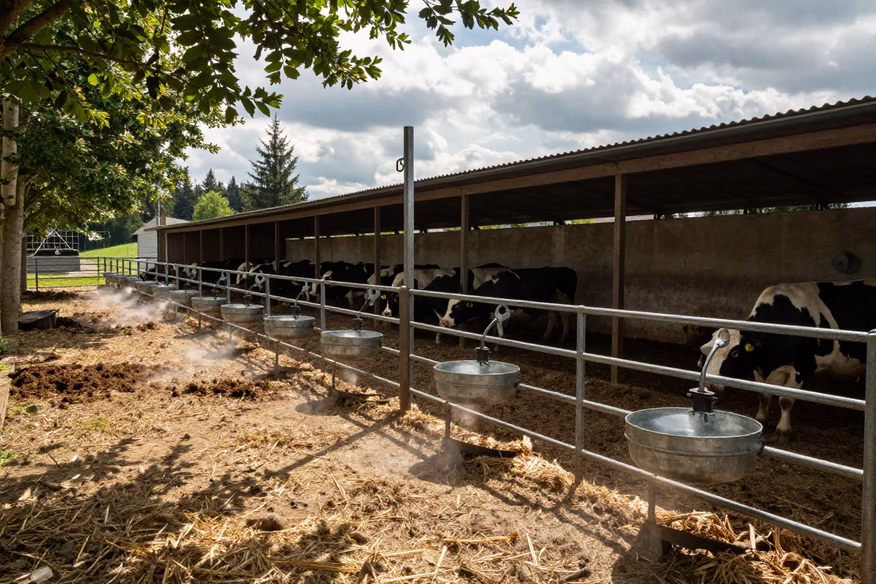 Hog Yard with Nipple Drinkers in Black Forest in inside a ranch corral in the Black Forest
