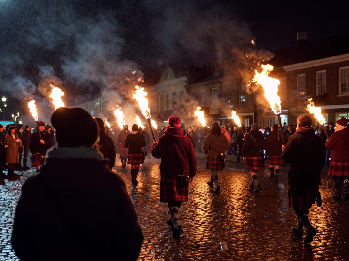 Hogmanay Fire Parade in Basseterre Square in at a public square during a festival in Basseterre