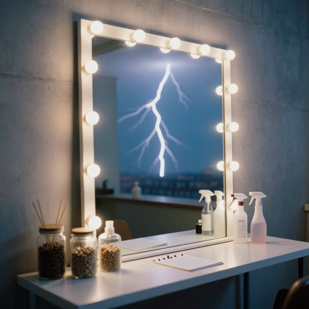 Hohhot Salon Mirror Blue Hour Lightning Strike in inside a salon row in Hohhot