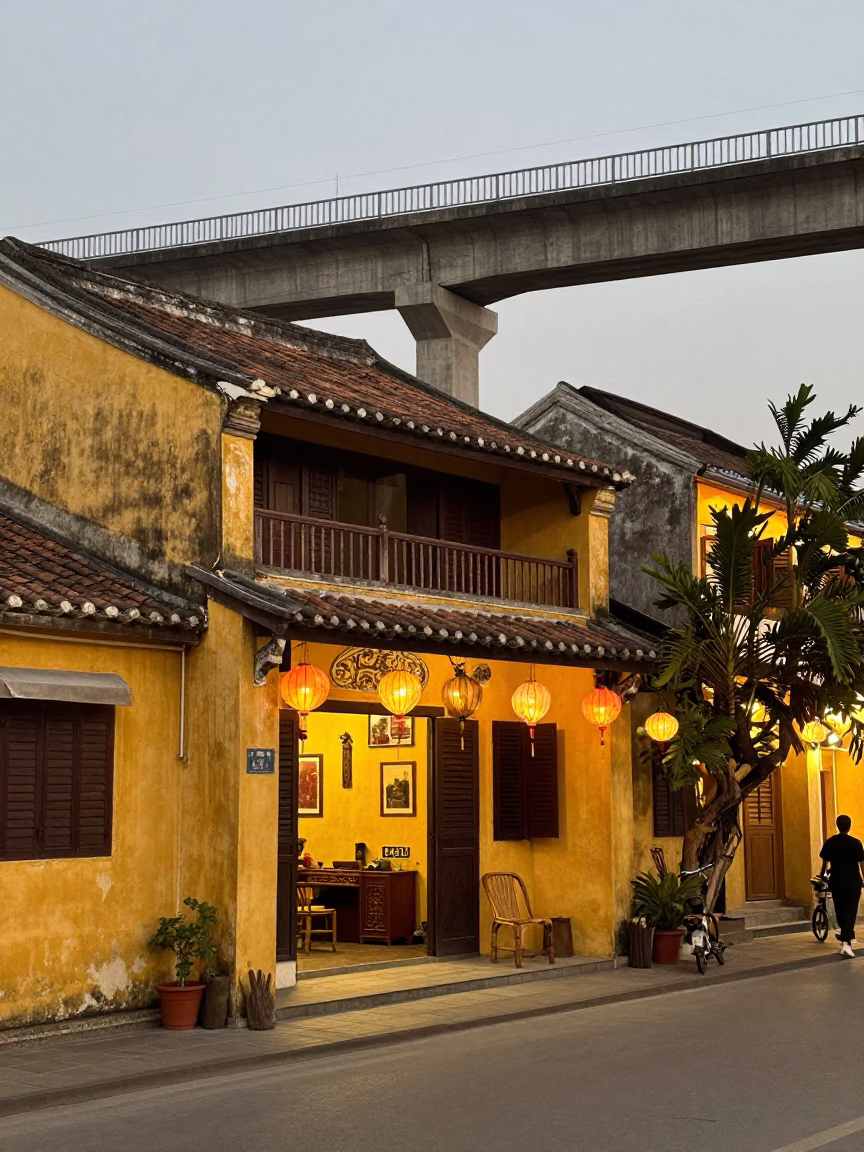 Hoi An Ancient Town Evening Street Scene with Lanterns and Local Dining in in Hoi An, Vietnam