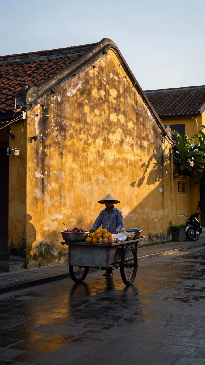 Hoi An Food Vendor at First Light Of Dawn in in Hoi An, Vietnam