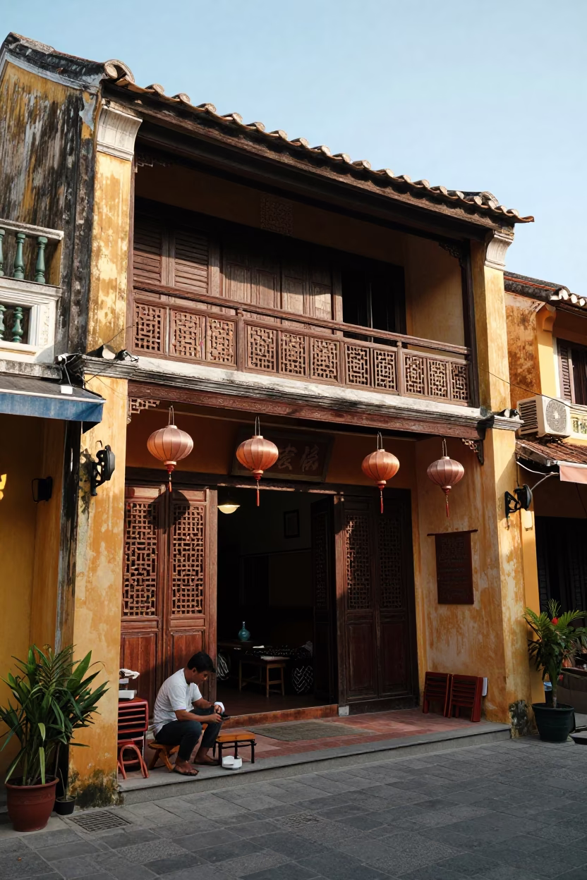Hoi An House Facade at The Late Morning Light in in Hoi An, Vietnam