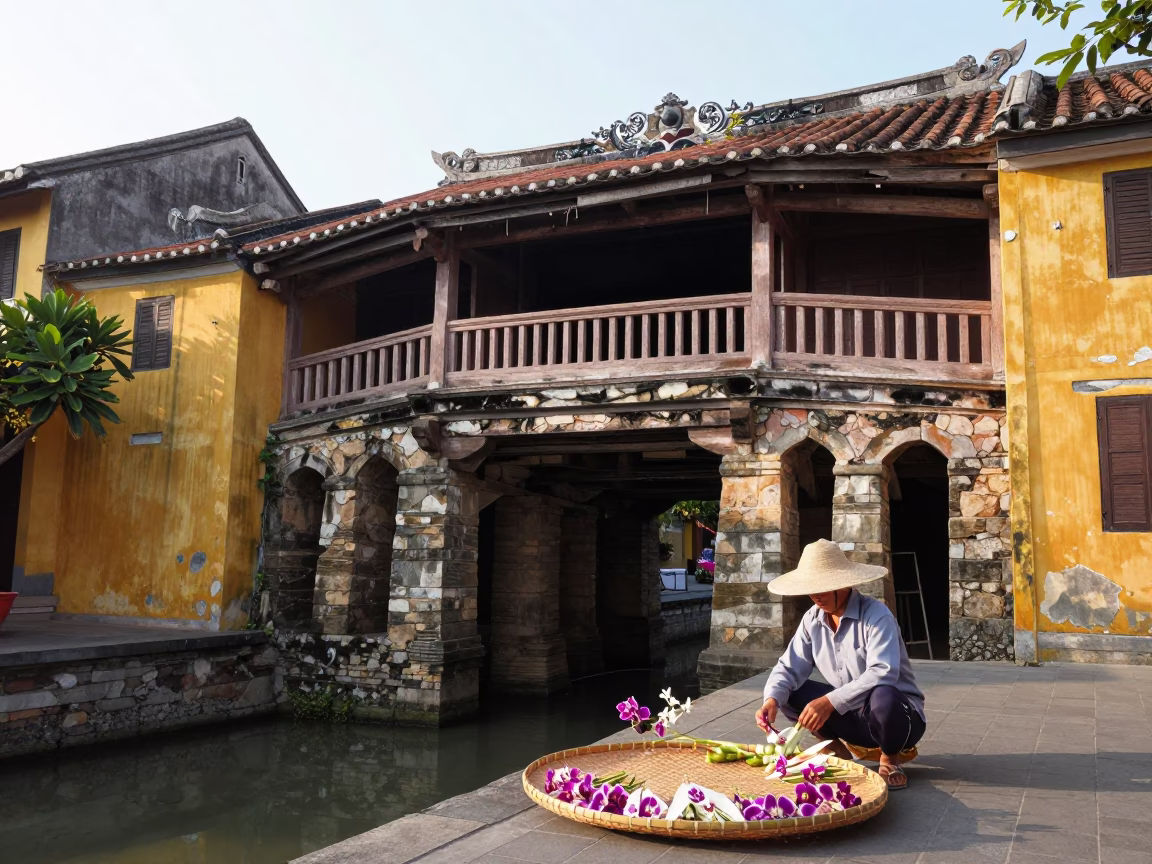 Hoi An Light Morning at As First Light Reaches The Scene in in Hoi An, Vietnam
