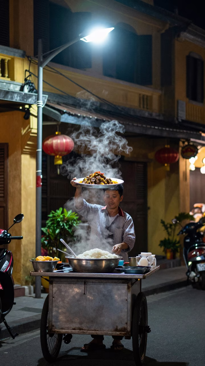Hoi An Steamed Rice at Midnight Light in in Hoi An, Vietnam