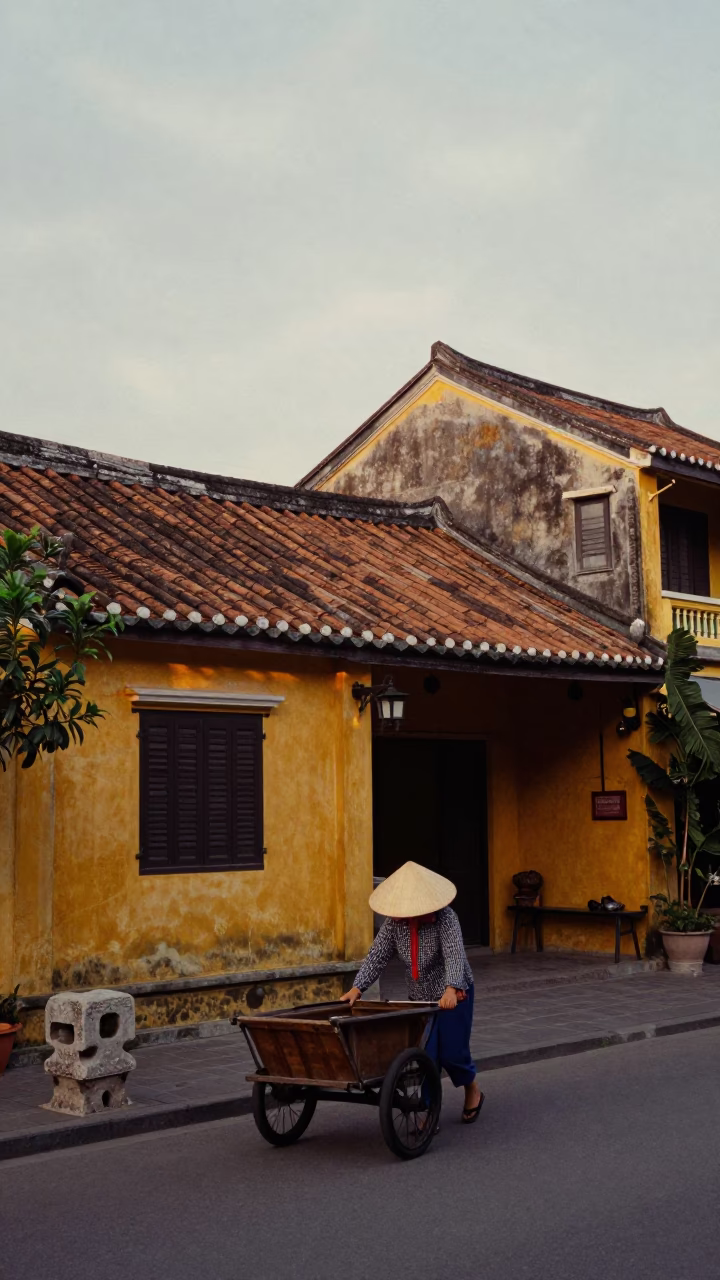 Hoi An Street Life at First Light Of Dawn in in Hoi An, Vietnam