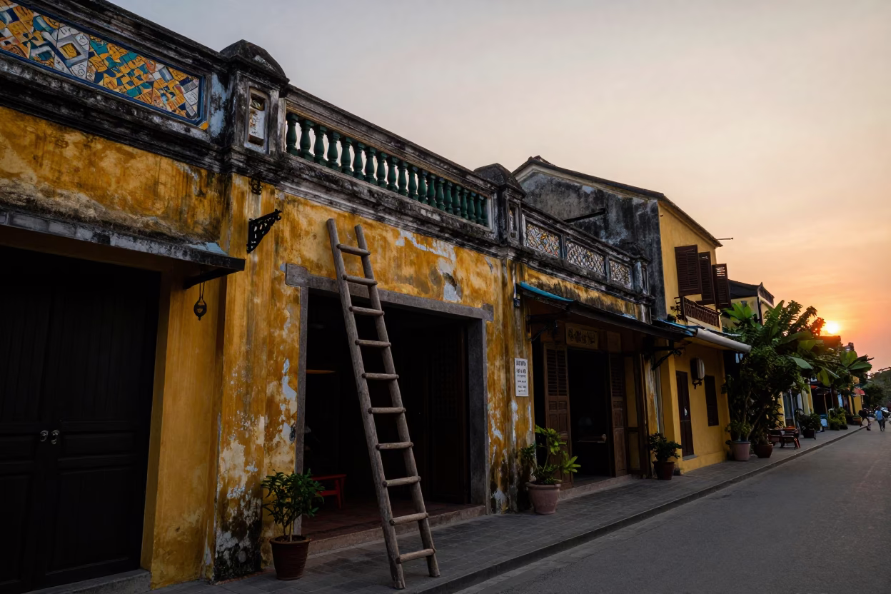 Hoi An Street Scene at As The Sun Drops Toward The Horizon in in Hoi An, Vietnam