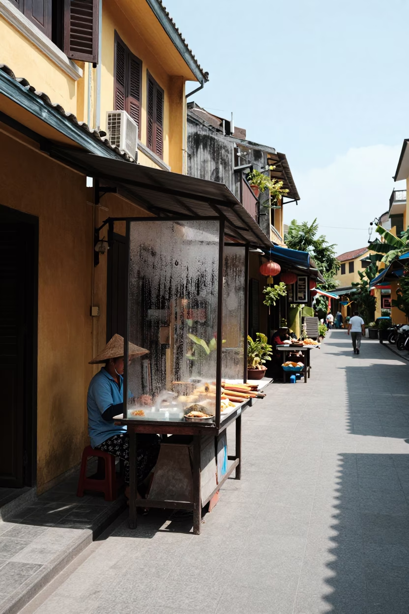 Hoi An Street Scene at The Flat Glare Of Noon Light in in Hoi An, Vietnam