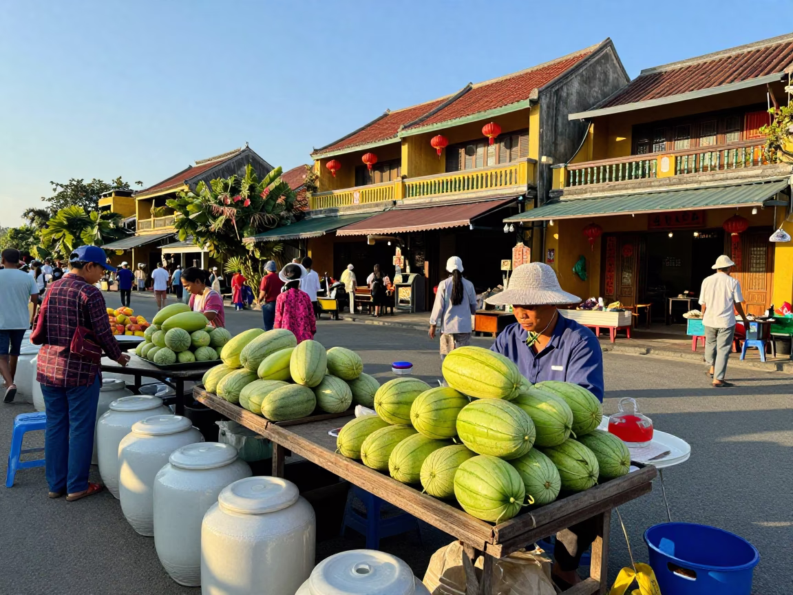 Hoi An Street Stall at Clear Late-afternoon Light in in Hoi An, Vietnam
