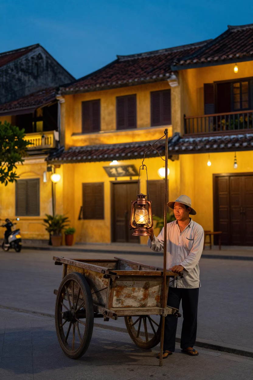 Hoi An Vietnam Ancient Town Dusk Oil Lamp Street Scene in in Hoi An, Vietnam