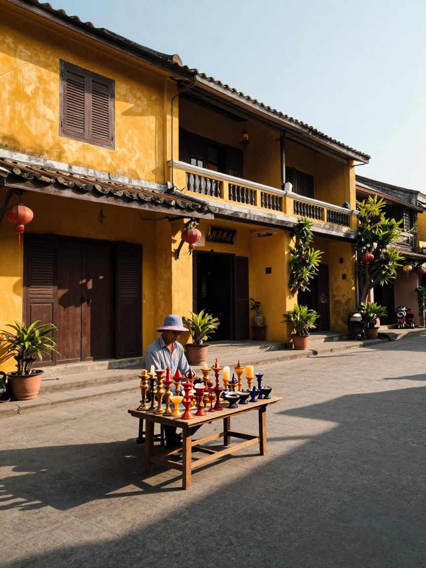 Hoi An Vietnam Early Afternoon Street Scene with Candlesticks and Local Life in in Hoi An, Vietnam