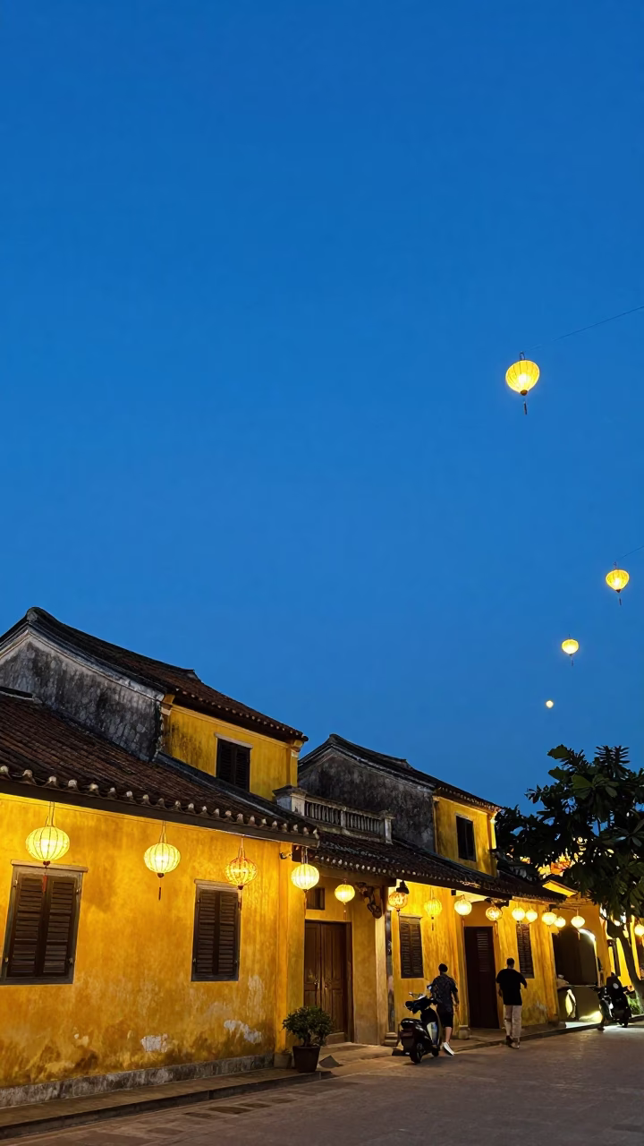 Hoi An Vietnam Evening Lanterns and Traditional Architecture Blue Hour in in Hoi An, Vietnam