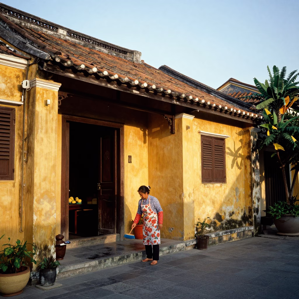 Hoi An Vietnam Late Afternoon Street Scene with Local Life in in Hoi An, Vietnam