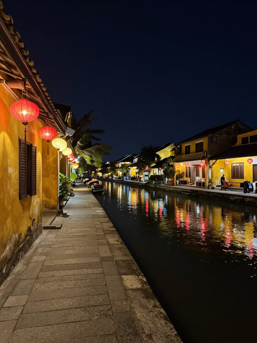 Hoi An Vietnam Night Scene with Lanterns and River Reflections in in Hoi An, Vietnam
