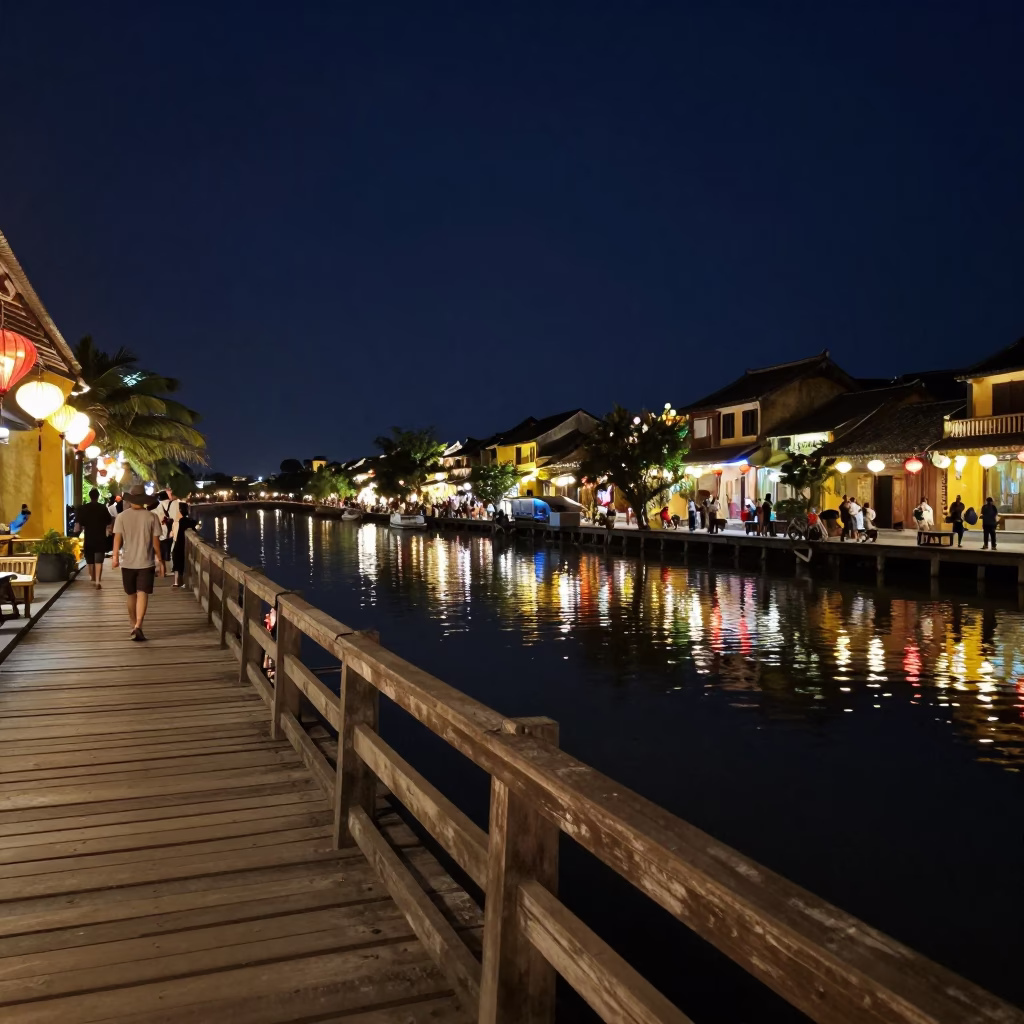 Hoi An Vietnam Night Street Lanterns and River Reflections in in Hoi An, Vietnam