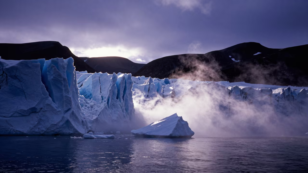 Hokkaido Glacier Calving in Blue Twilight Mist in in Hokkaido