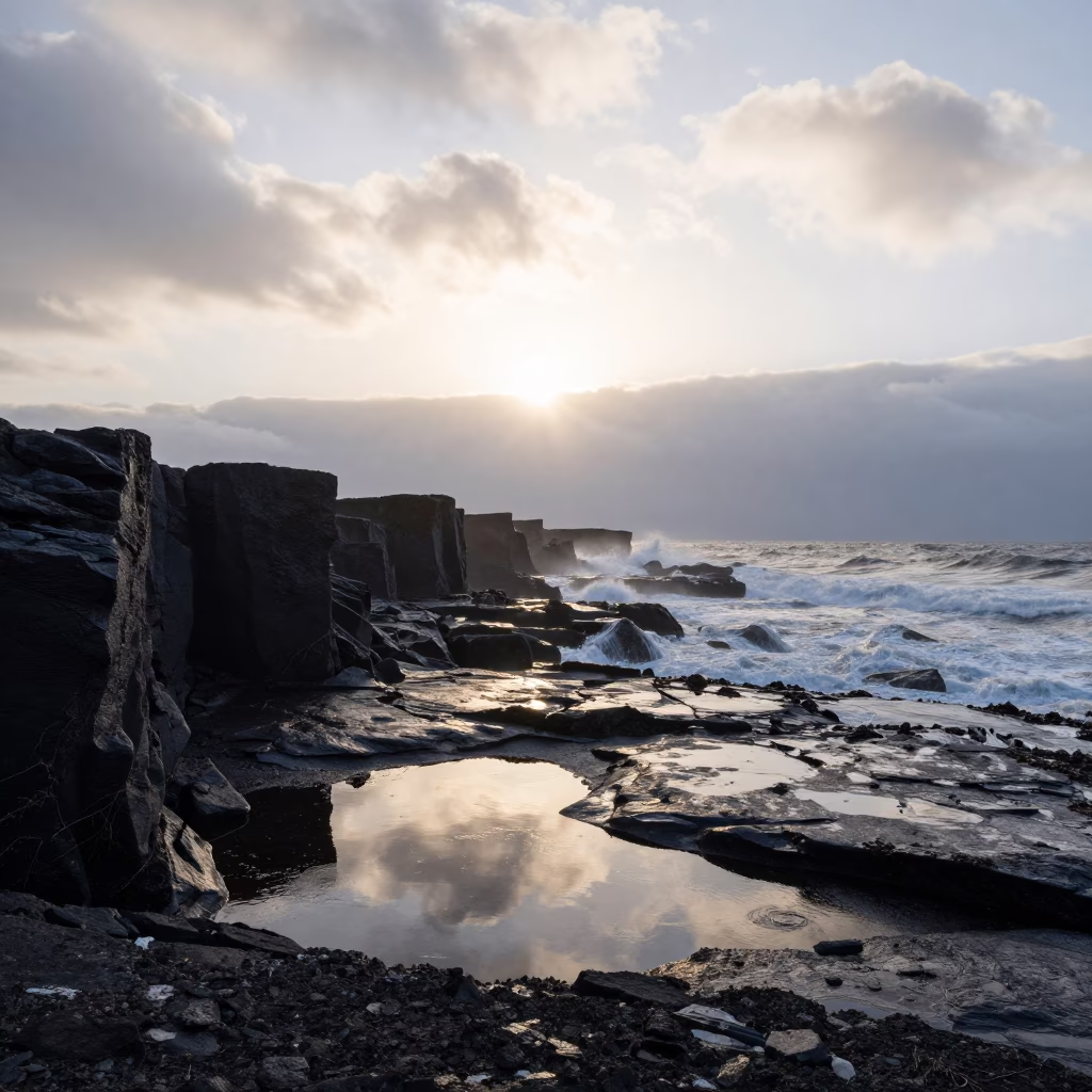 Hokkaido Sea Cliff Storm Runoff Sunrise in in Hokkaido