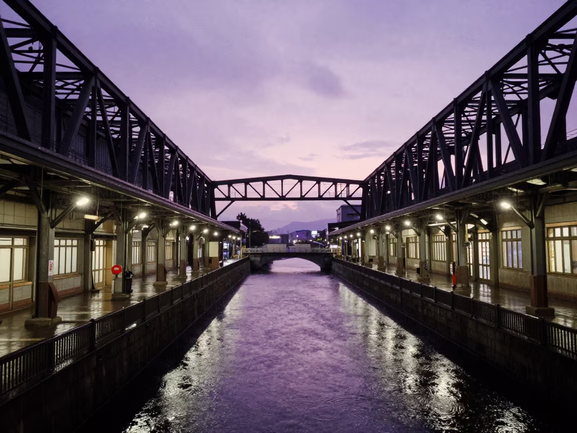 Hokkaido Station Hall Twilight Canal Silhouette in in Hokkaido