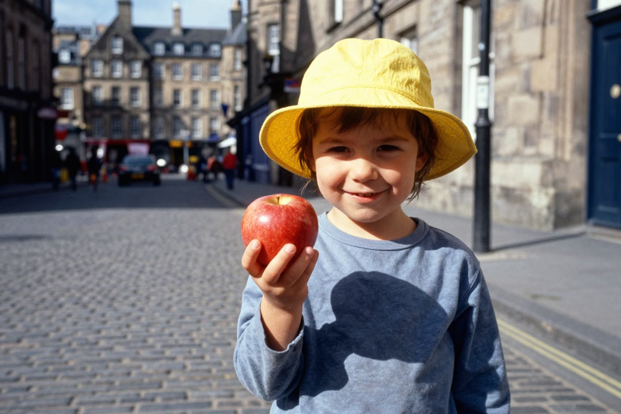 Holding Fruit in Edinburgh at Afternoon Light in in Edinburgh, United Kingdom