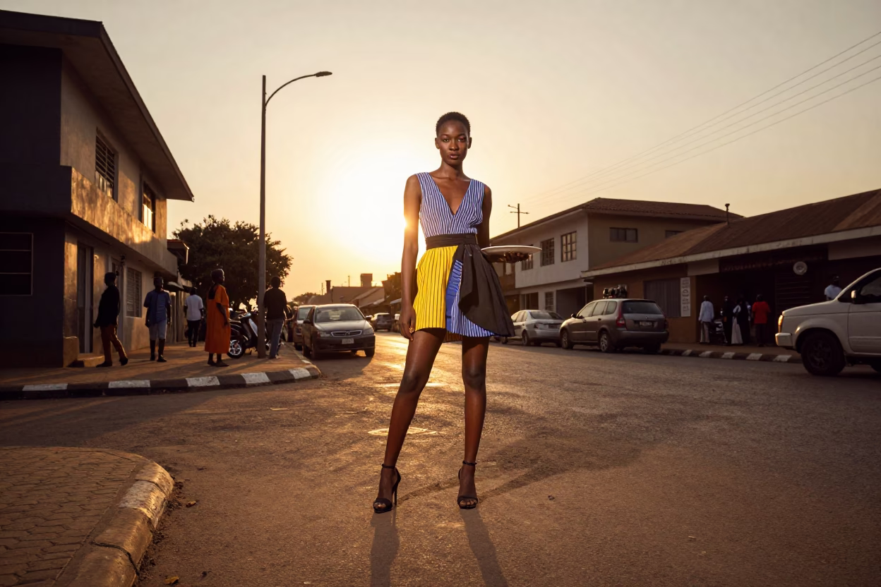 Holding Plate in Accra at Sunset Light in in Accra, Ghana