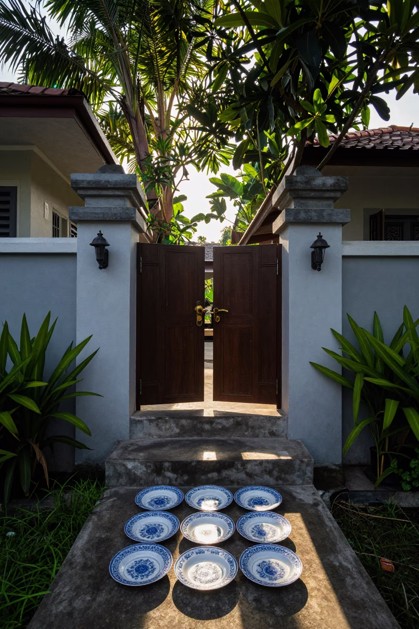 Home Entrance at As First Light Reaches The Scene in Denpasar in in Denpasar, Indonesia