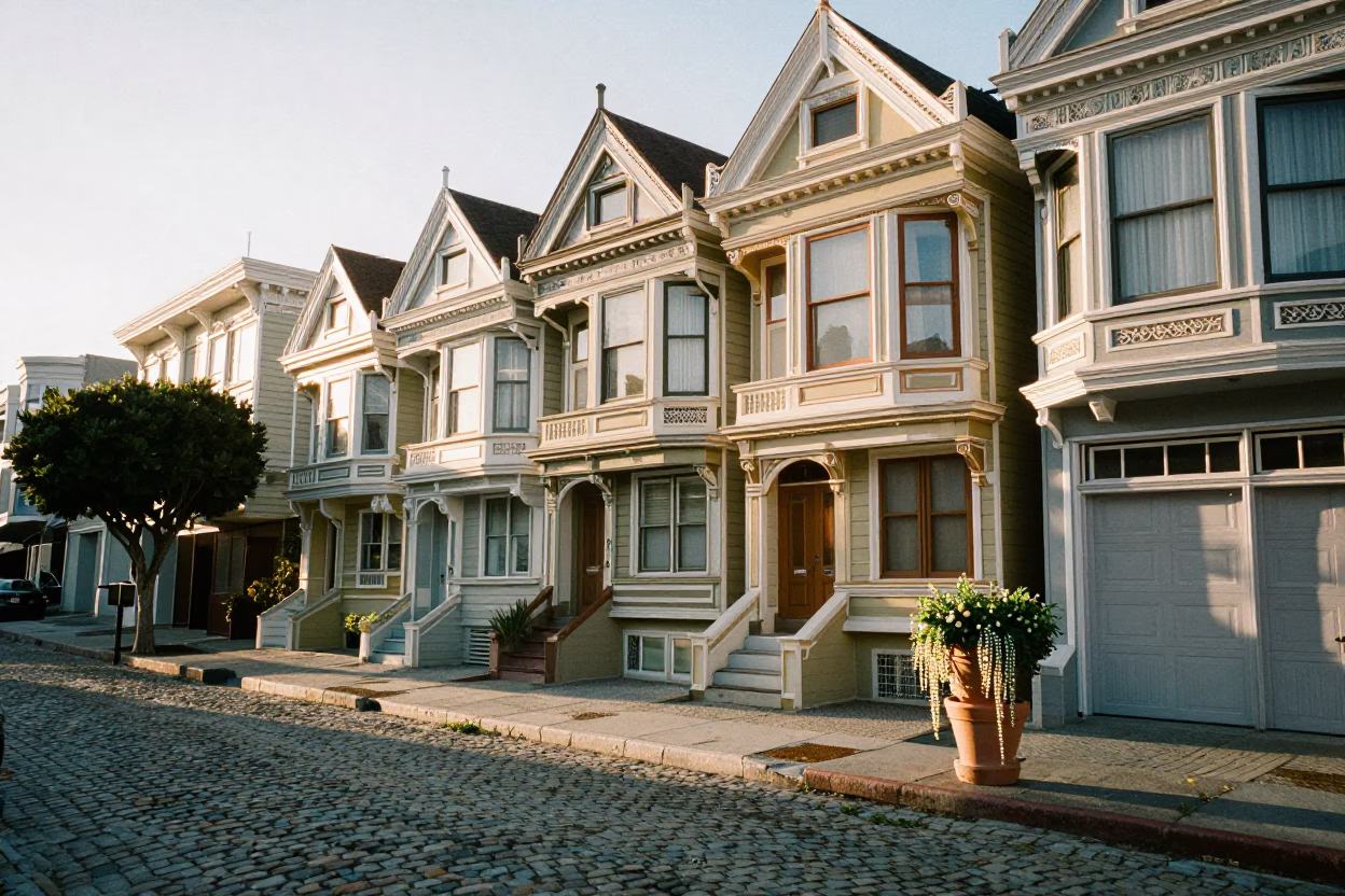 Home Exterior just after sunrise in San Francisco in in San Francisco, California, United States