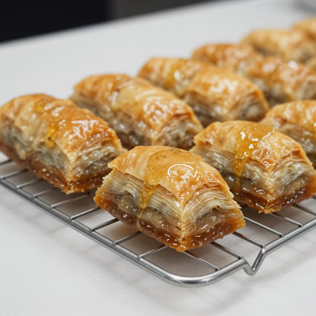 Honey Dripping Turkish Baklava Night Bakery in on a bakery cooling rack in Cúcuta