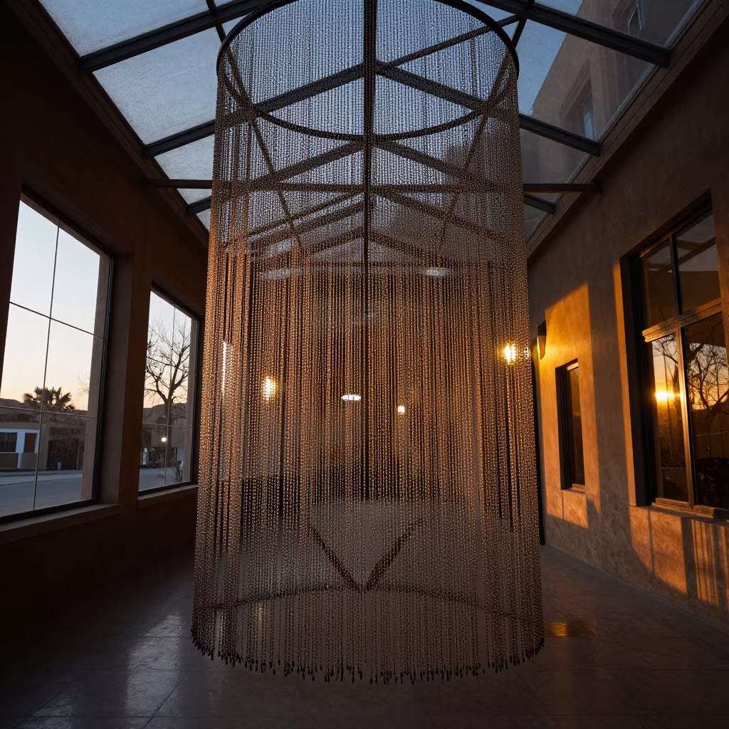 Honey Light Through Bead Curtain Winter Arcade in inside a glass-roofed arcade near Hillah